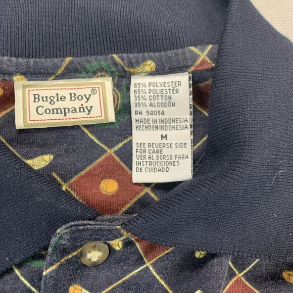 Vintage 90s Bugle Boy Company Polo Shirt Mens Med All Over Print Golf Dad - Picture 2 of 7